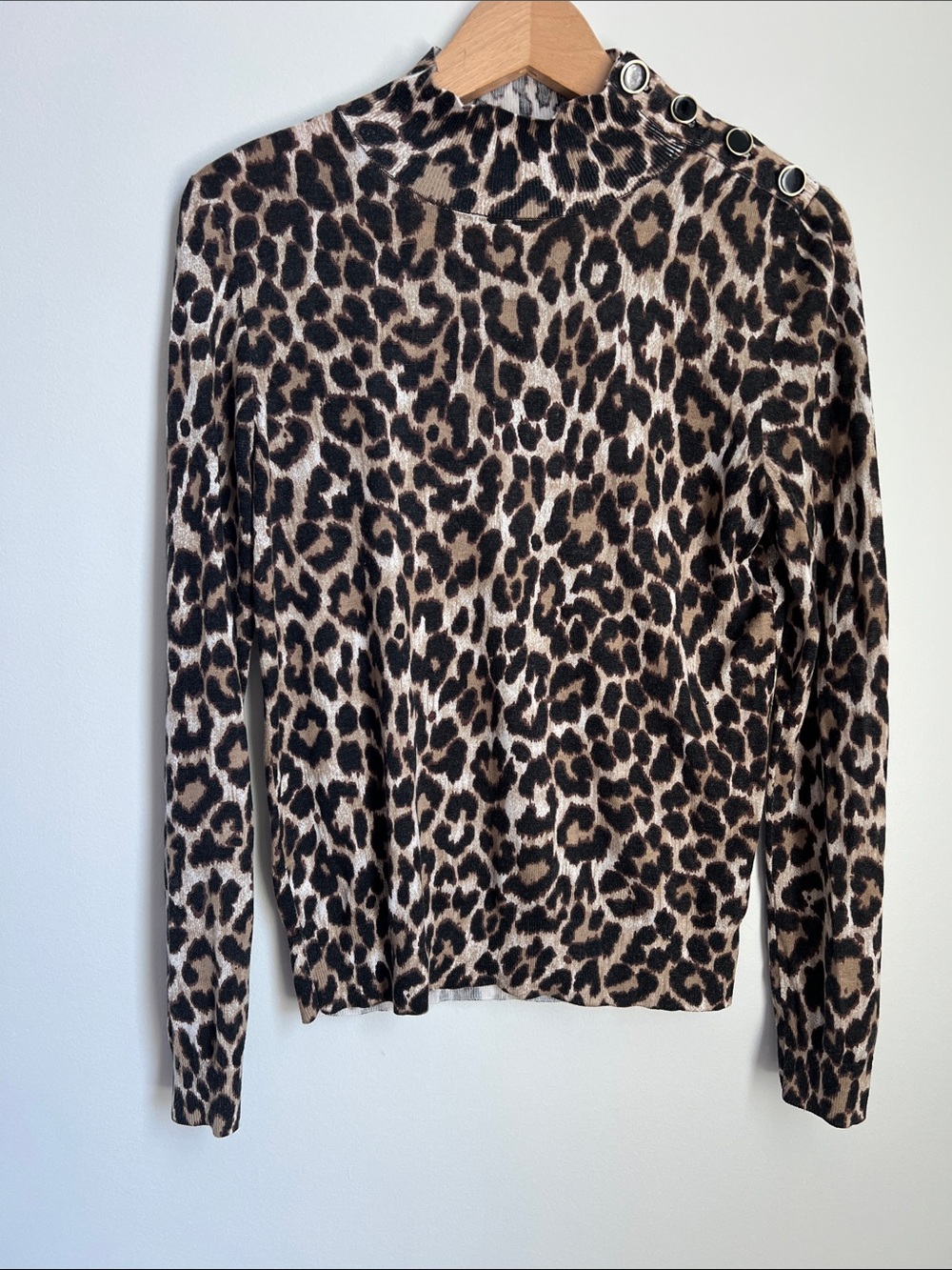 J. Crew | Leopard Print Mock Neck Long Sleeve Top Black Brown Cream #AR952 Sz S